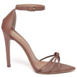 7912 Sandália Salto Alto Bico Folha Napa Caramelo