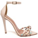 7912 Sandália Salto Alto Bico Folha Napa Bege/Tira Color