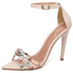 7912 Sandália Salto Alto Bico Folha Napa Bege/Tira Color