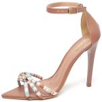 7912 Sandália Salto Alto Bico Folha Napa Caramelo/Tira Color