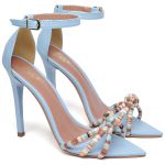 7912 Sandália Salto Alto Bico Folha Napa Indigo/Tira Color