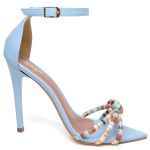 7912 Sandália Salto Alto Bico Folha Napa Indigo/Tira Color