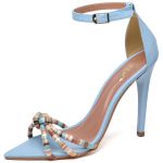 7912 Sandália Salto Alto Bico Folha Napa Indigo/Tira Color