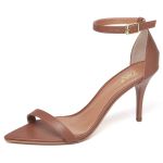 8910 Sandália Salto Médio Bico Folha Napa Caramelo
