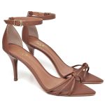 8912 Sandália Salto Médio Bico Folha Napa Caramelo