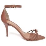 8912 Sandália Salto Médio Bico Folha Napa Caramelo