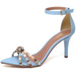 8912 Sandália Salto Médio Bico Folha Napa Indigo/Tira Color