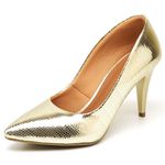 SSM Scarpin Salto Medio Metalizado Lagarto Dourado 