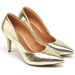 SSM Scarpin Salto Medio Metalizado Lagarto Dourado 