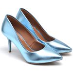 Scarpin Salto Medio Metalizado Celeste 