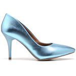 Scarpin Salto Medio Metalizado Celeste 