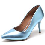 Scarpin Salto Medio Metalizado Celeste 