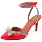 8947 Scarpin Salto Médio com Strass Napa Vermelho