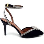 8947 Scarpin Salto Médio com Strass Nobuck Preto