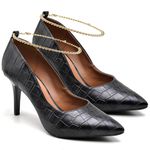 8104 Scarpin Salto Médio Crocodiles Preto com Corrente