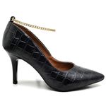 8104 Scarpin Salto Médio Crocodiles Preto com Corrente