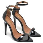 7910 Sandália Bico Folha Salto Alto Verniz Preto