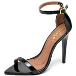 7910 Sandália Bico Folha Salto Alto Verniz Preto
