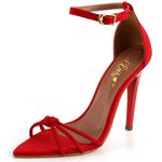 7912 Sandália Bico Folha Salto Alto Nobuck Vermelho
