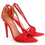 7921 Sandália Salto Alto Nobuck Bico Folha Vermelho