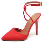 7927 Scarpin Salto Alto Nobuck Vermelho