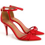8912 Sandália Salto Médio Bico Folha Nobuck Vermelho
