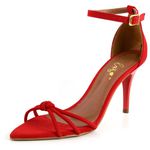 8912 Sandália Salto Médio Bico Folha Nobuck Vermelho