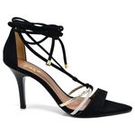 8926 Sandália Salto Médio Bico Folha Nobuck Preto/Branco/Ouro Light