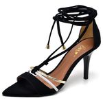 8926 Sandália Salto Médio Bico Folha Nobuck Preto/Branco/Ouro Light