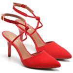 8927 Sandália Salto Médio Nobuck Bico Folha Vermelho