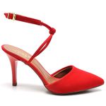 8927 Sandália Salto Médio Nobuck Bico Folha Vermelho