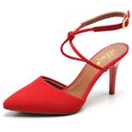 8927 Sandália Salto Médio Nobuck Bico Folha Vermelho