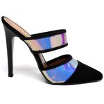 7931 Sandália Tamanco Salto Alto Nobuck Preto/Spechio Laser