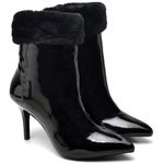 9102 Bota Cano Curto Salto Fino Médio Verniz Preto/Pelo