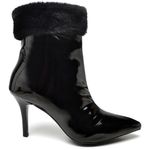 9102 Bota Cano Curto Salto Fino Médio Verniz Preto/Pelo