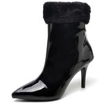 9102 Bota Cano Curto Salto Fino Médio Verniz Preto/Pelo