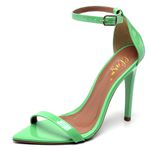 7910 Sandália Bico Folha Salto Alto Verniz Kiwi