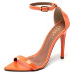 7910 Sandália Bico Folha Salto Alto Verniz Laranja