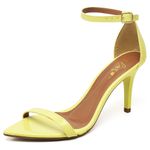 8910 Sandália Bico Folha Salto Médio Verniz Amarelo