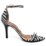 8910 Sandália Bico Folha Salto Médio Zebra Branco
