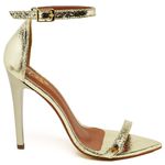 7910 Sandalia Salto Alto Bico Folha Cristal Ouro Light