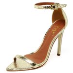 7910 Sandalia Salto Alto Bico Folha Cristal Ouro Light