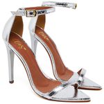 7910 Sandalia Salto Alto Bico Folha Cristal Prata