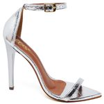 7910 Sandalia Salto Alto Bico Folha Cristal Prata