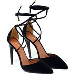 7939 Scarpin Salto Alto Bico Folha com Tiras Nobuck Preto