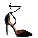 7939 Scarpin Salto Alto Bico Folha com Tiras Nobuck Preto