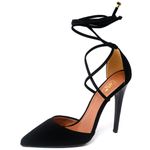 7939 Scarpin Salto Alto Bico Folha com Tiras Nobuck Preto