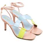 8544 Sandalia Salto Medio Bico Quadrado Verniz Amarelo/Azul