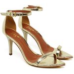 8910 Sandalia Salto Medio Bico Folha Cristal Ouro Light