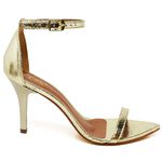 8910 Sandalia Salto Medio Bico Folha Cristal Ouro Light